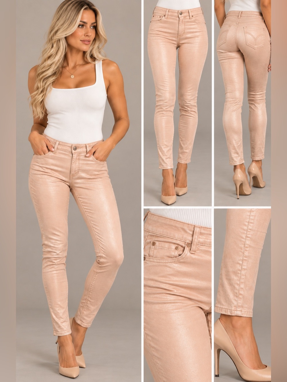 A|X Armani Exchange Metallic Blush Pink Skinny Jeans – Size 4